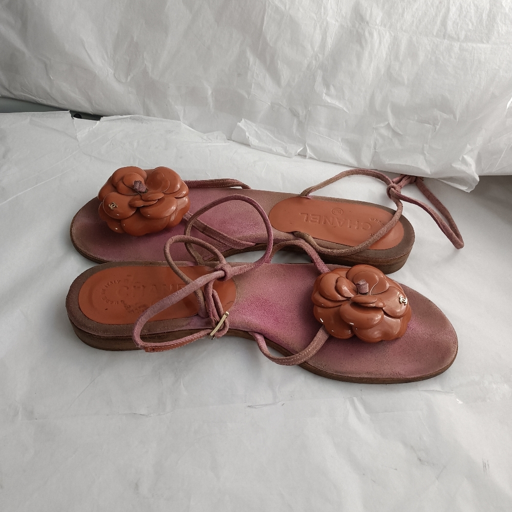 CHANEL Camellia  suede Sandals sz 39.5 - Picture 7 of 14